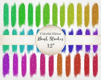 Colorful Glitter Brush Stroke Clipart: PNG Graphics (Digital Download)
