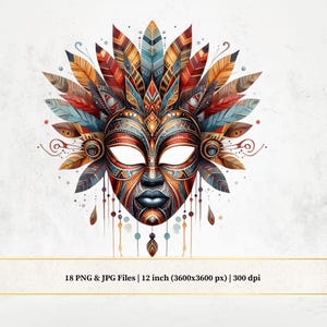 Aquarell afrikanische Masken, Afrika Clipart, PNG Bild für afrikanische Themen, ethnische Grafiken, kommerzielle Nutzung