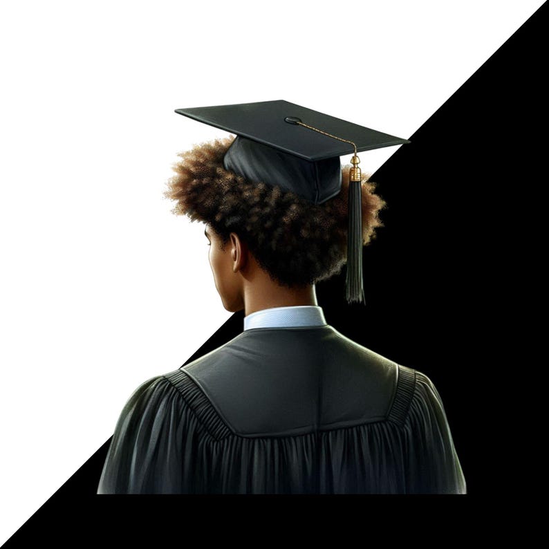Watercolor Graduation Boy Clipart: Back View, Black Outfit (PNG Files ...