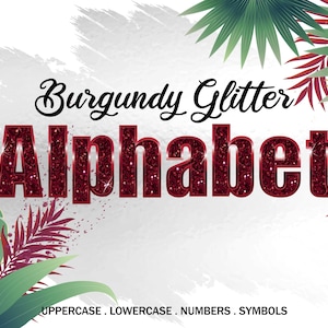 Clipart de alfabeto metálico e glitter bordô, letras digitais vermelhas escuras, números e símbolos, fonte de cor vermelha escura PNG Image