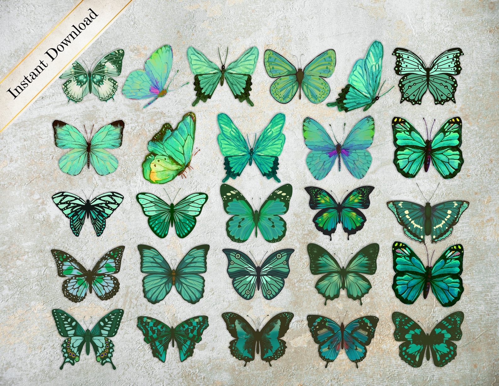 Green Mint Butterflies Image Pack Butterflies Clipart Etsy