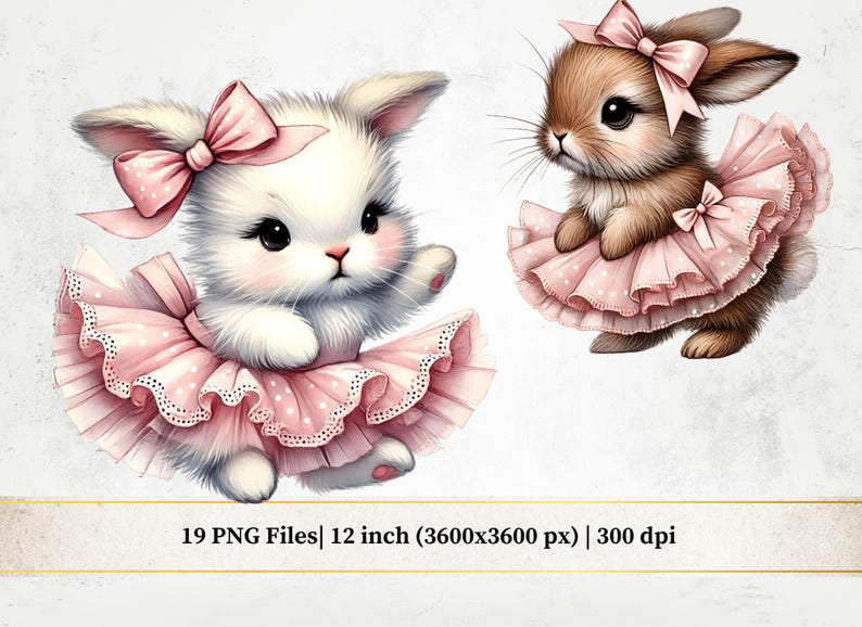 Baby Bunnies in Tutu Clipart, Watercolor Cute Ballerina Bunny, 18 ...