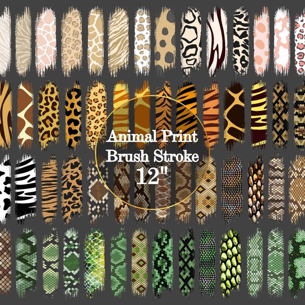 Animal Print Brush Stroke Image Bundle, Safari Clipart, Paint Stroke Background, Files for Sublimation, PNG graphics