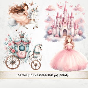 Life at the Castle, Watercolor Princess PNG Clipart: Fairytale Nursery Decor (Digital Download)