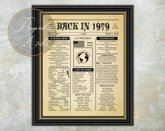Back in 1979 PRINTABLE Newspaper Poster PRINTABLE Birthday - Etsy Canada