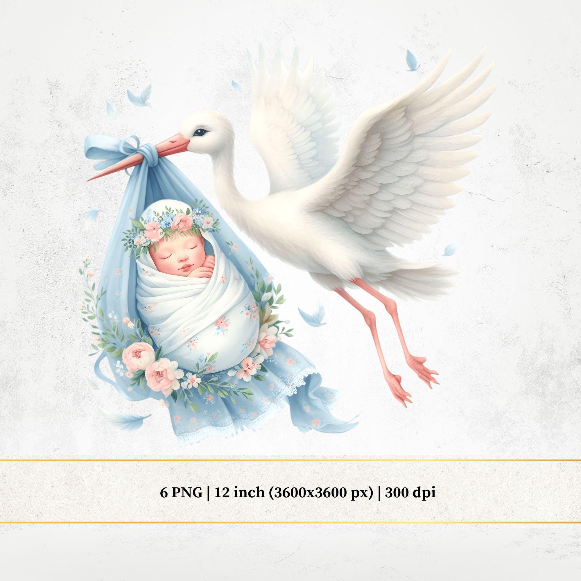 Watercolor Stork Baby Boy Clipart, Blue Pastel Nursery Art (PNG) - Etsy