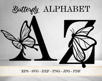 Butterfly Alphabet SVG, Letters A-Z Monogram, Font PNG Image, Alphabet Lettering with Butterflies