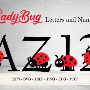 Coccinella Alfabeto SVG, Lettere e Numeri Digitali, Eps, Svg, Dxf, Png, Jpg, Pdf, File di Taglio