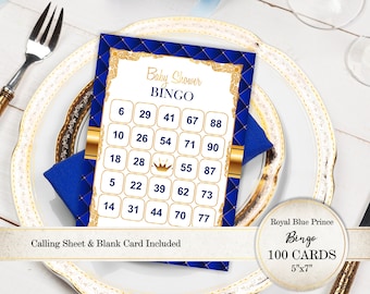 Royal Blue Prince Baby Shower Bingo: 100 Cards (PDF)