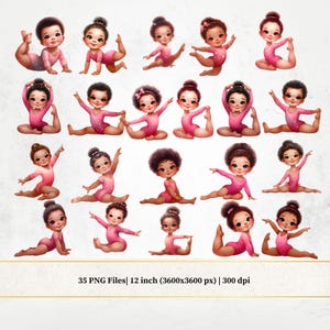 Watercolor Afro American Girl Gymnastic PNG, Baby Girls In Hot Pink Clipart, Girl Dance Graphics, Gymnastics Bundle Images,  Kids Sport PNG