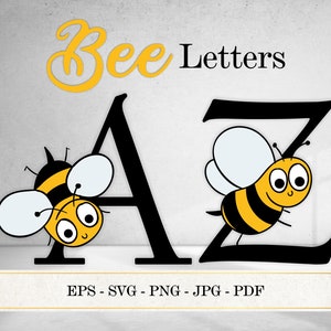 Bee Alphabet SVG,  Digital Letters and Numbers, Eps, Svg, Dxf, Png, Jpg, Pdf, Cutting Files SI0071