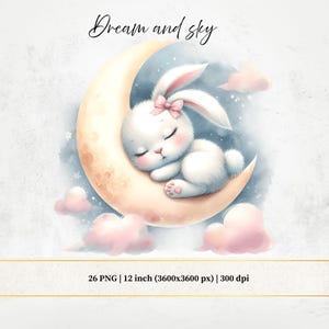 Images thème rêve et ciel, Clipart chambre d'enfant, lune étoile nuages soleil arc-en-ciel PNG, aquarelle pastel pour chambre d'enfant
