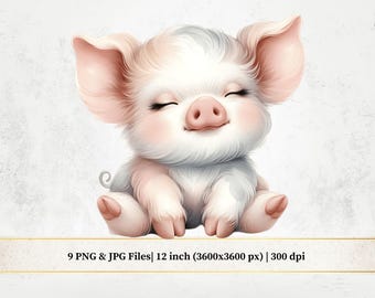 Watercolor Baby Pig Clipart: Nursery Animal PNG (Digital Download)