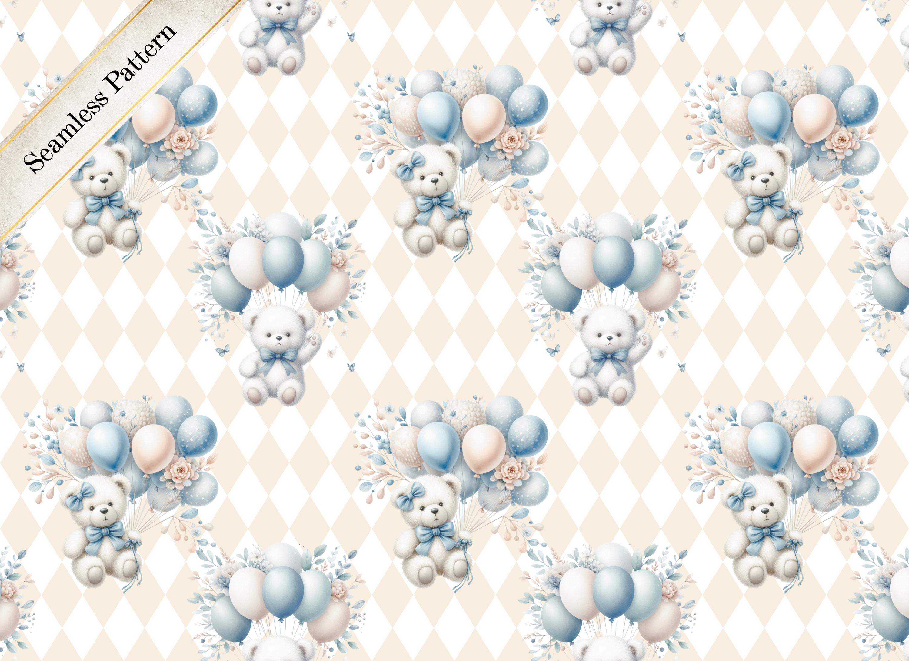 Blue Teddy Bear Digital Paper Pack: Seamless Scrapbook Patterns ...