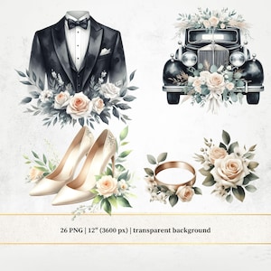 Watercolor Wedding Clipart: Ivory, Blush Pink, 26 PNG Elements (Digital Download)