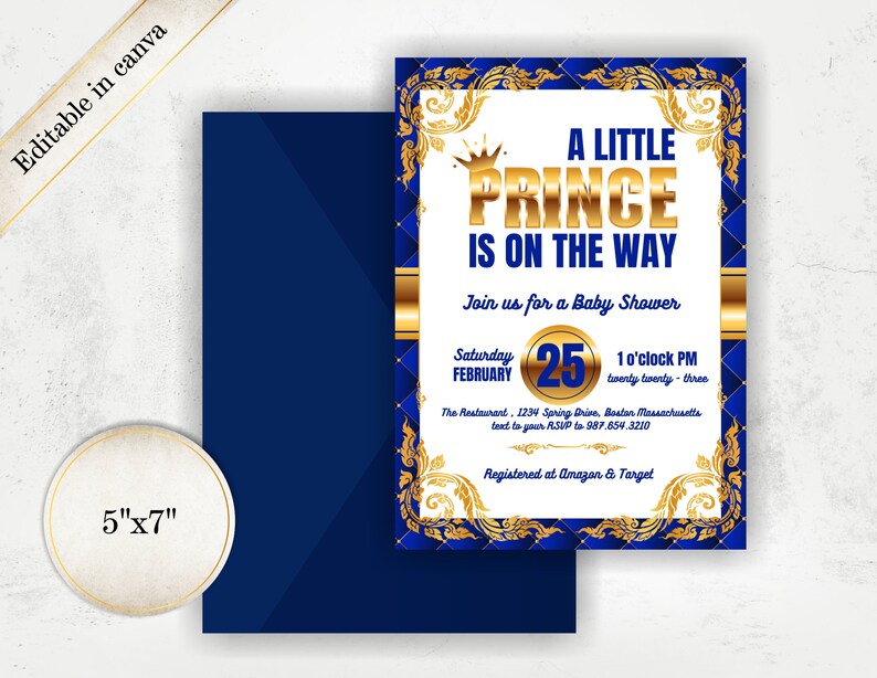 Royal Blue Prince Baby Shower Invitation Editable Template in Etsy