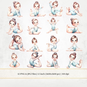 Watercolor Pastel Baby Blue Girl Gymnastic PNG, Baby Girls Clipart, Girl Dance Graphics, Gymnastics Bundle Images,  Kids Sport PNG