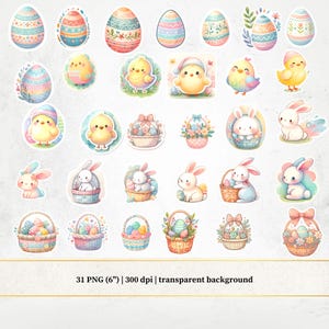 Watercolor Pastel Easter Stickers PNG, Cute Digital Easter Decals, Instant Download, Kids Crafts