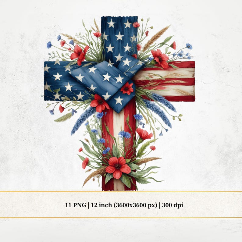 Watercolor American Flag Cross Clipart: Memorial Day PNG (digital ...