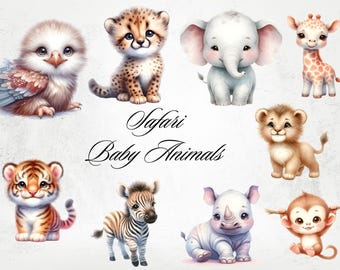 Watercolor Safari Baby Animals PNG: Jungle Nursery Art (Digital Download)