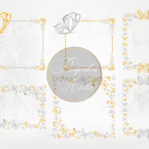 Gold und Silberfolie Schmetterlinge Rahmen, Spitze Schmetterlinge Clipart, PNG Bild, Siver und Gold Schmetterlinge Rechteckige und Quadratische Rahmen