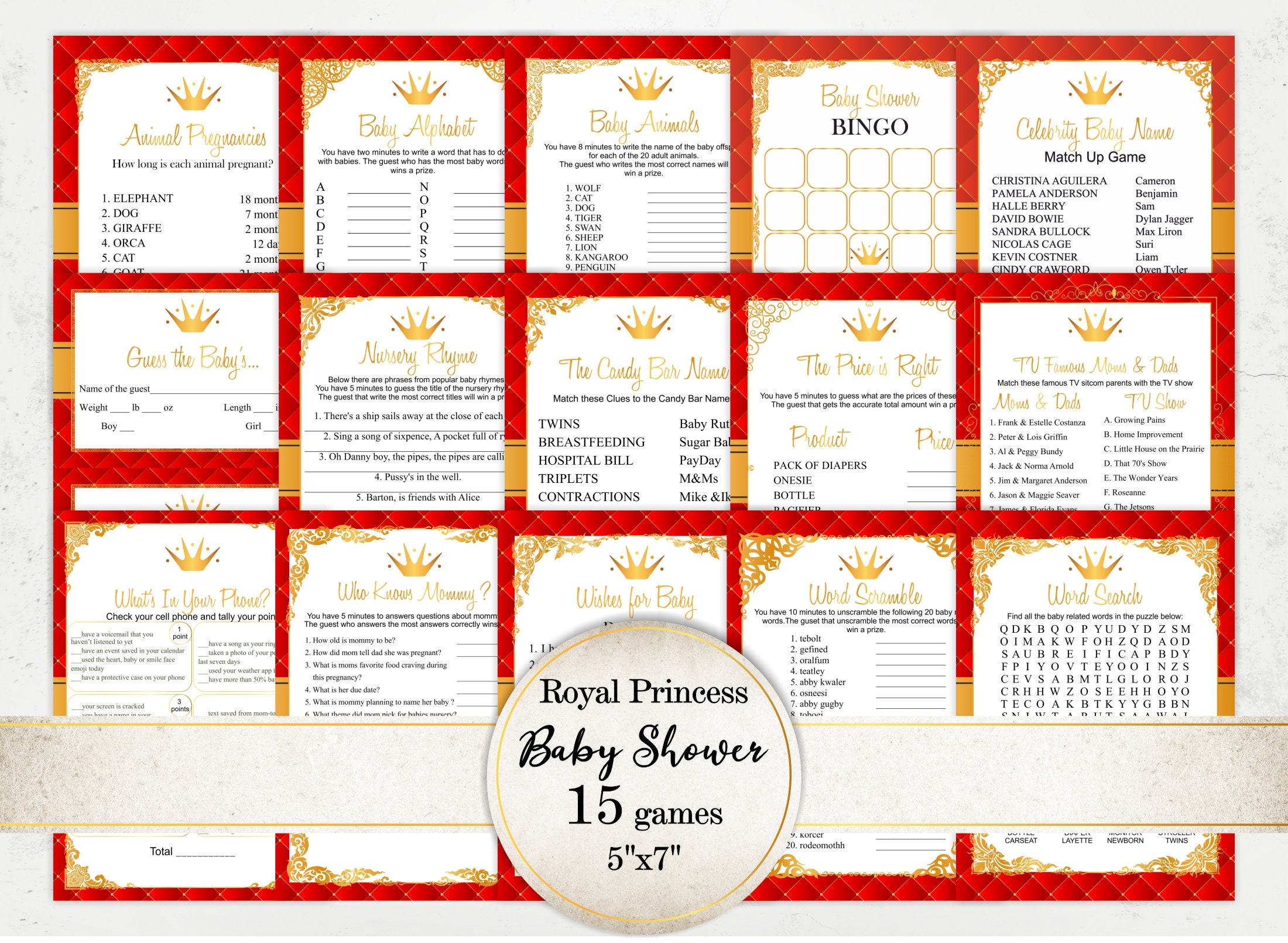 Red Princess Shower Game Bundle 15 Baby Princess or Prince - Etsy