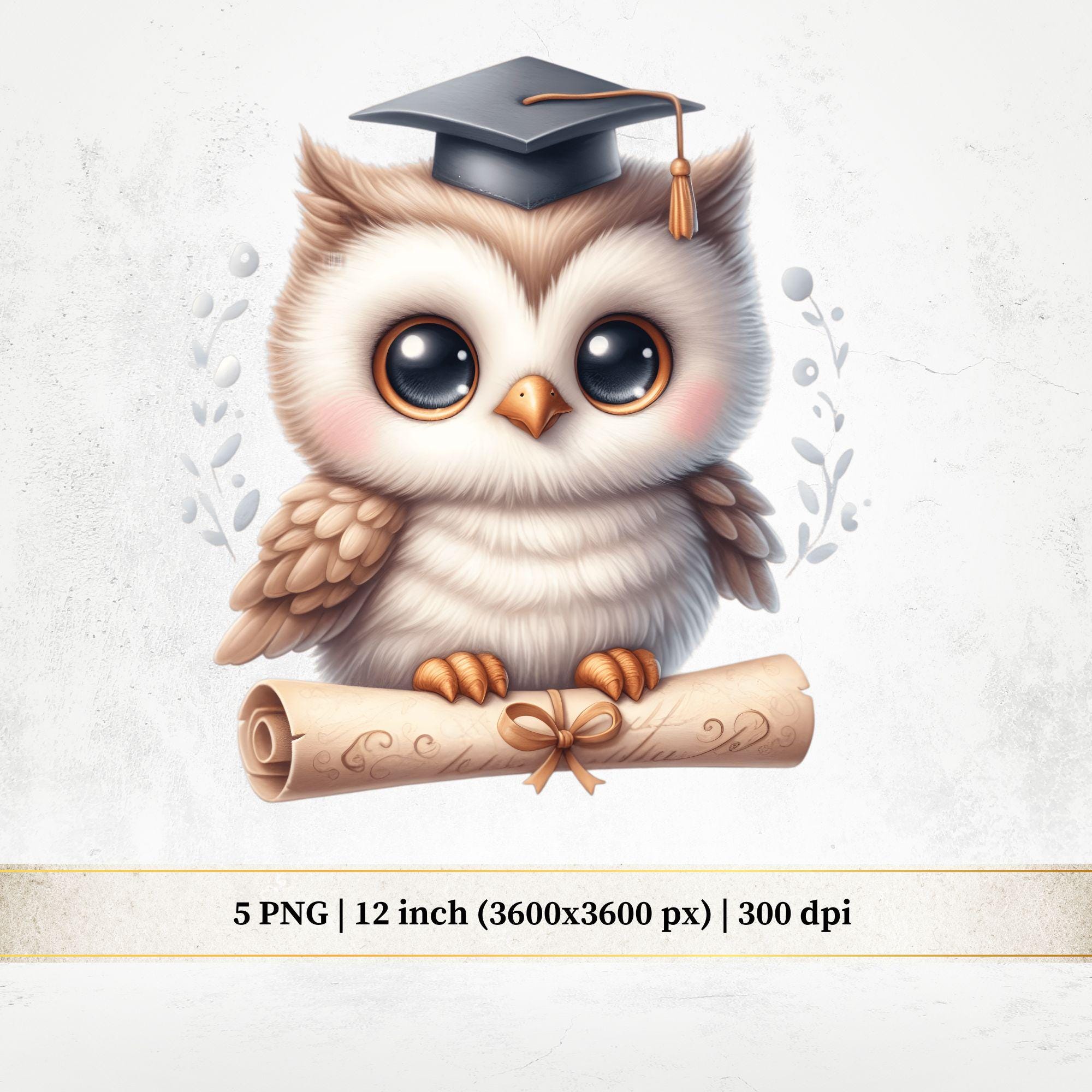 Baby Owl Graduation Clipart &ndash; Academic Animals PNG Set