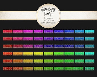 54 Glitters Overlays Bundle, Different Colors of Confetti Borders Pack, Confetti Border Overlay Images