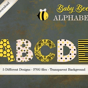 Bumble Bee Font, Bee Alphabet Clipart, Digital Letters, Honey Clipart, PNG Image, Sublimation Lettering Graphics SI0001