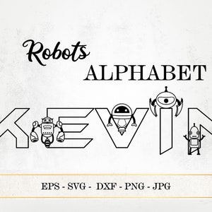 ロボット サイボーグ アルファベット SVG、ロボット文字 A-Z、フォント PNG 画像、エイリアンのアルファベット文字