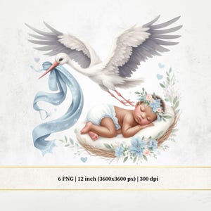 Ooievaar levert een Afro-Amerikaanse babyjongen clipart, blauwe pastel baby png, aquarel ooievaar, aquarel sprookjes kinderkamer kunst, kaarten maken