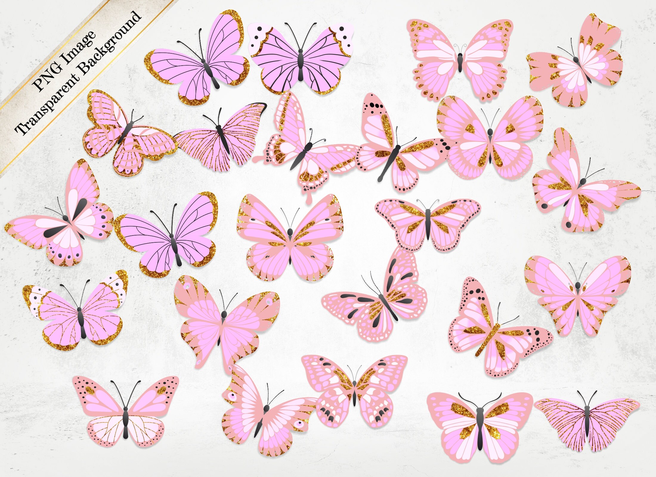 Pink and Gold Glitter Butterflies Imagespink Pastel Etsy