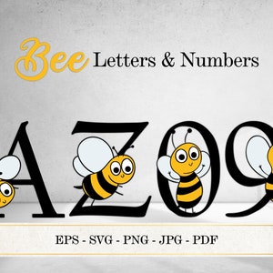 Alfabeto de abejas SVG, letras y números digitales, Eps, Svg, Dxf, Png, Jpg, Pdf, archivos de corte SI0071