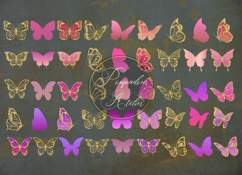 Purple Pink and Gold Glitter Butterflies Image Pack Lace Etsy