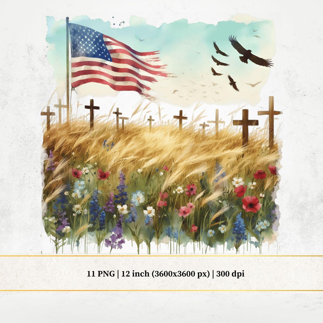 American Flag & Cross Clipart: Memorial Day PNG, Sublimation File - Etsy