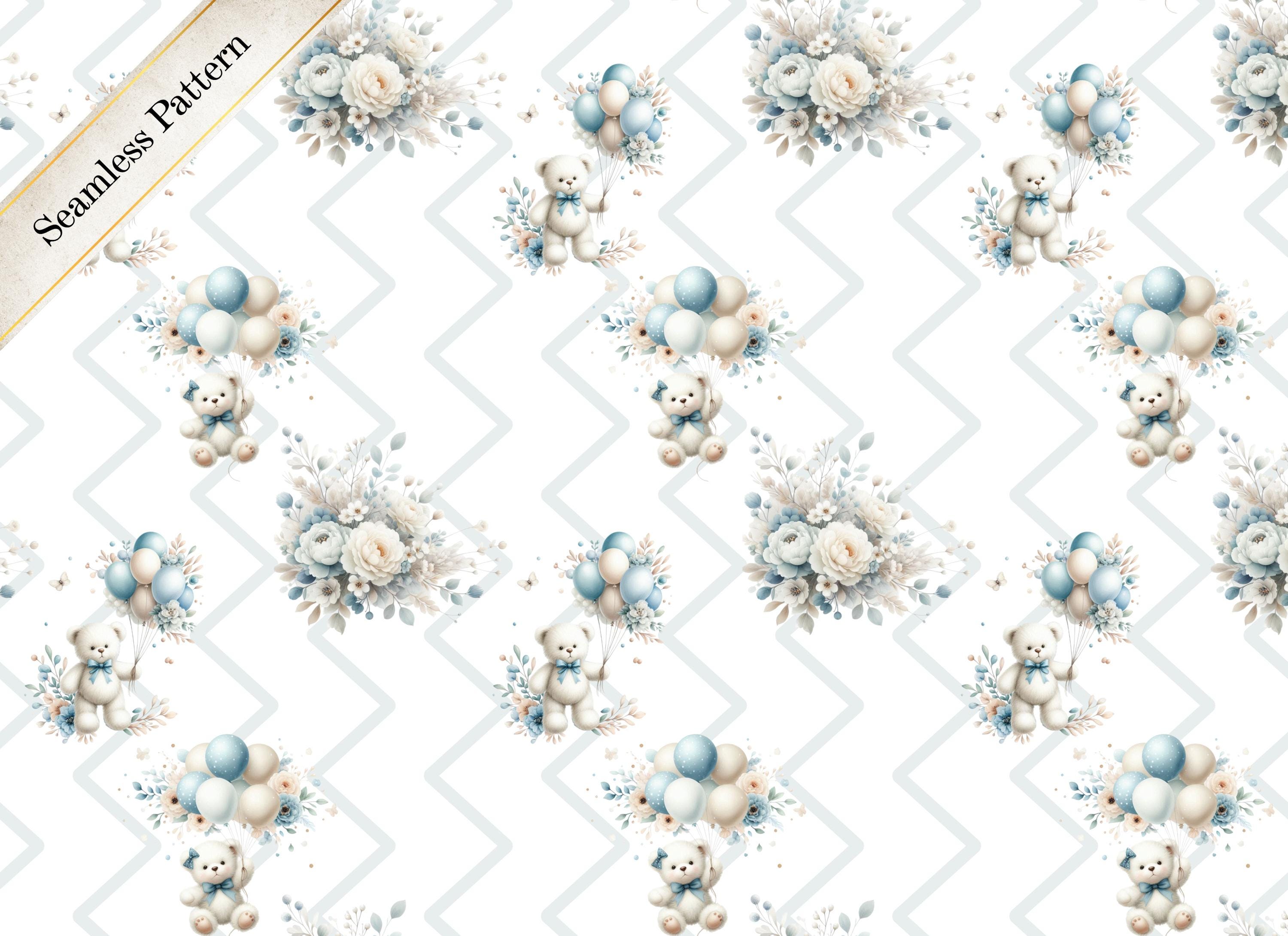 Blue Teddy Bear Digital Paper Pack: Seamless Scrapbook Patterns ...