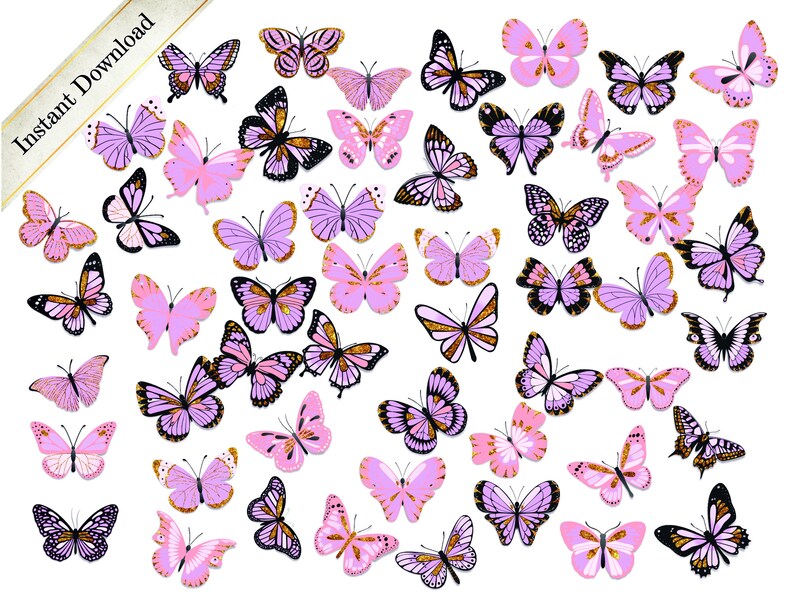Pink and Gold Glitter butterflies image packPink Etsy