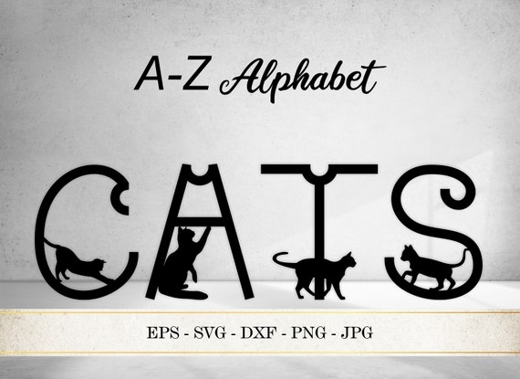 装飾的な猫のアルファベット SVG、猫のシルエット文字 A-Z、フォント