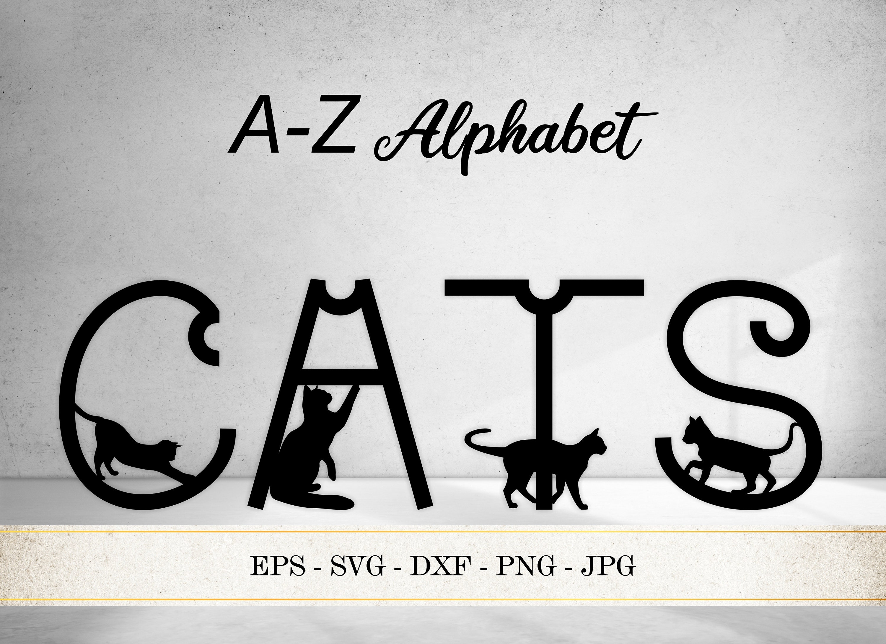 装飾的な猫のアルファベット SVG、猫のシルエット文字 A-Z、フォント