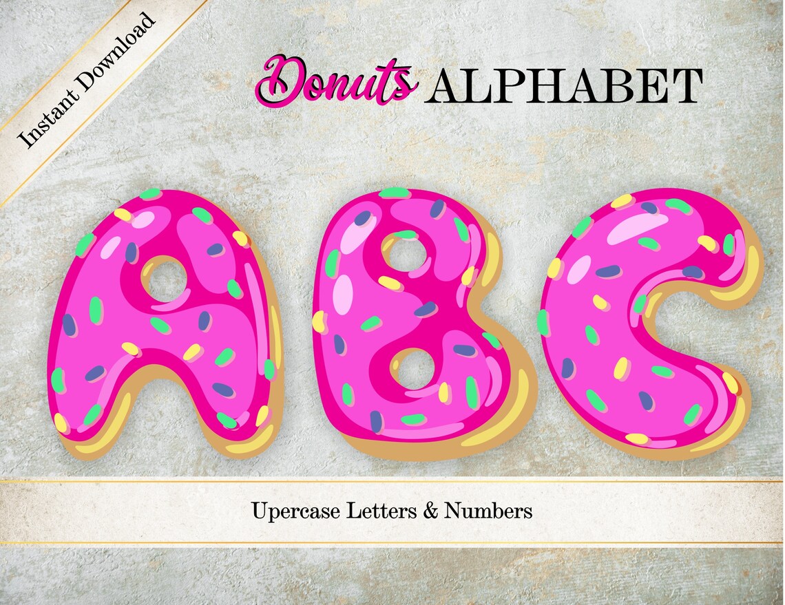 Hot Pink Donuts Alphabet Clipart Donuts Digital Font Etsy