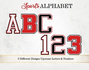 Varsity Font Clipart: Red and Black Sports Letters & Numbers (SVG, PNG)