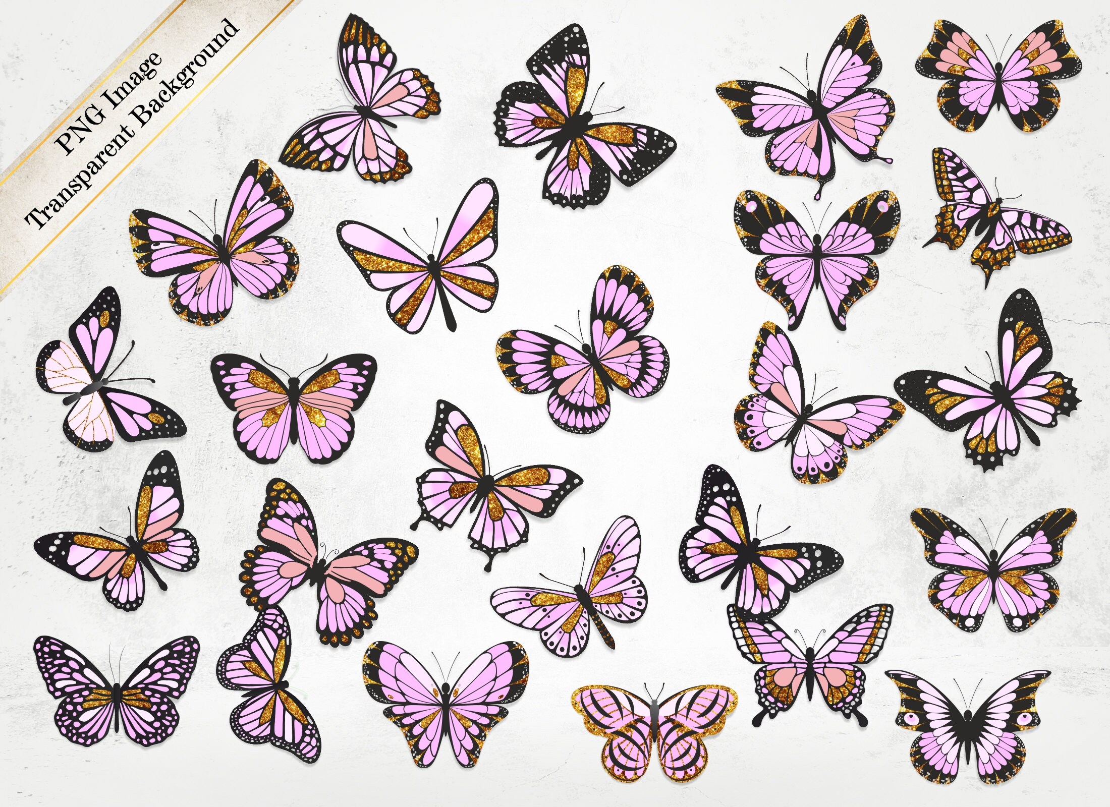 Pink and Gold Glitter Butterflies Imagespink Pastel Etsy