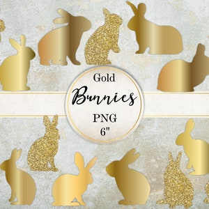 Hase Clipart, Gold-Glitter-Kaninchen, Goldfolie-Kaninchen, Nahtloses Muster-Kaninchen, Kaninchen-Papier, Overlay