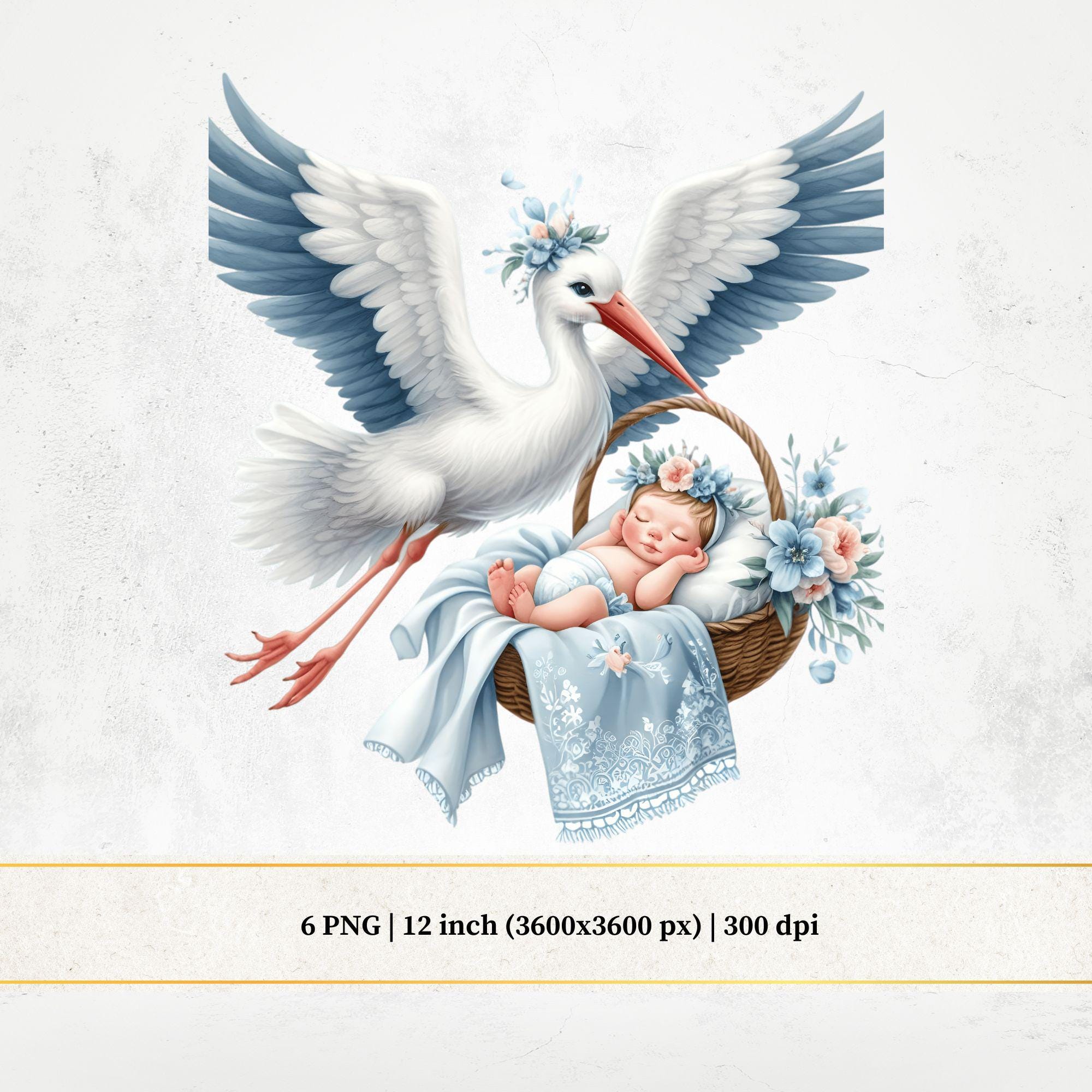 Watercolor Stork Baby Boy Clipart, Blue Pastel Nursery Art (PNG) - Etsy