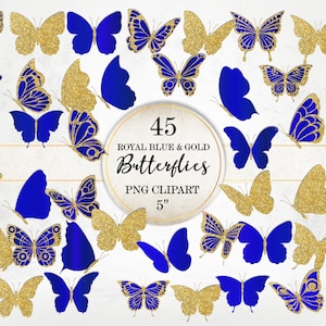Pacote de imagens de borboletas brilhantes azuis e douradas, clipart de borboletas de renda, imagens PNG de borboletas azuis reais, borboletas brilhantes