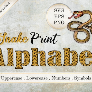 Alfabeto de estampa de cobra SVG, letras de estampa de animal, números e símbolos, Svg Eps Png alfabeto letras gráficos SI0037