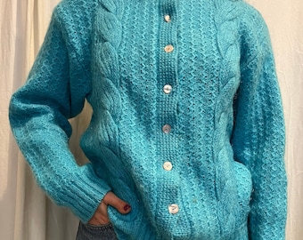 Cardigan doux turquoise vinaigrette