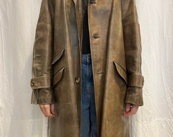 Brown leather trenchcoat