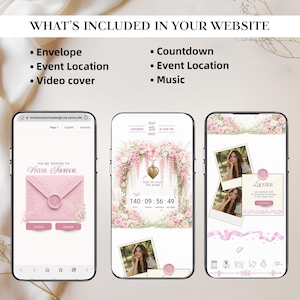 Convite para Quinceañera rosa blush | Modelo para Canva para aniversário de 15 anos (RSVP, contagem regressiva musical) imagem 2