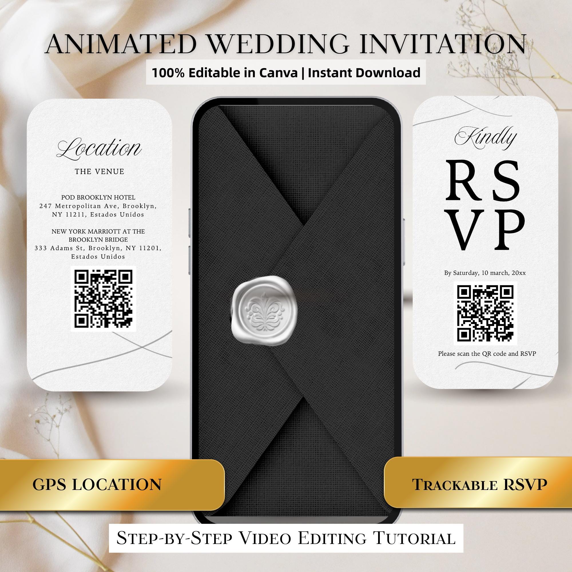 Animated Digital Wedding Invitation Video | Editable Canva Template - Etsy